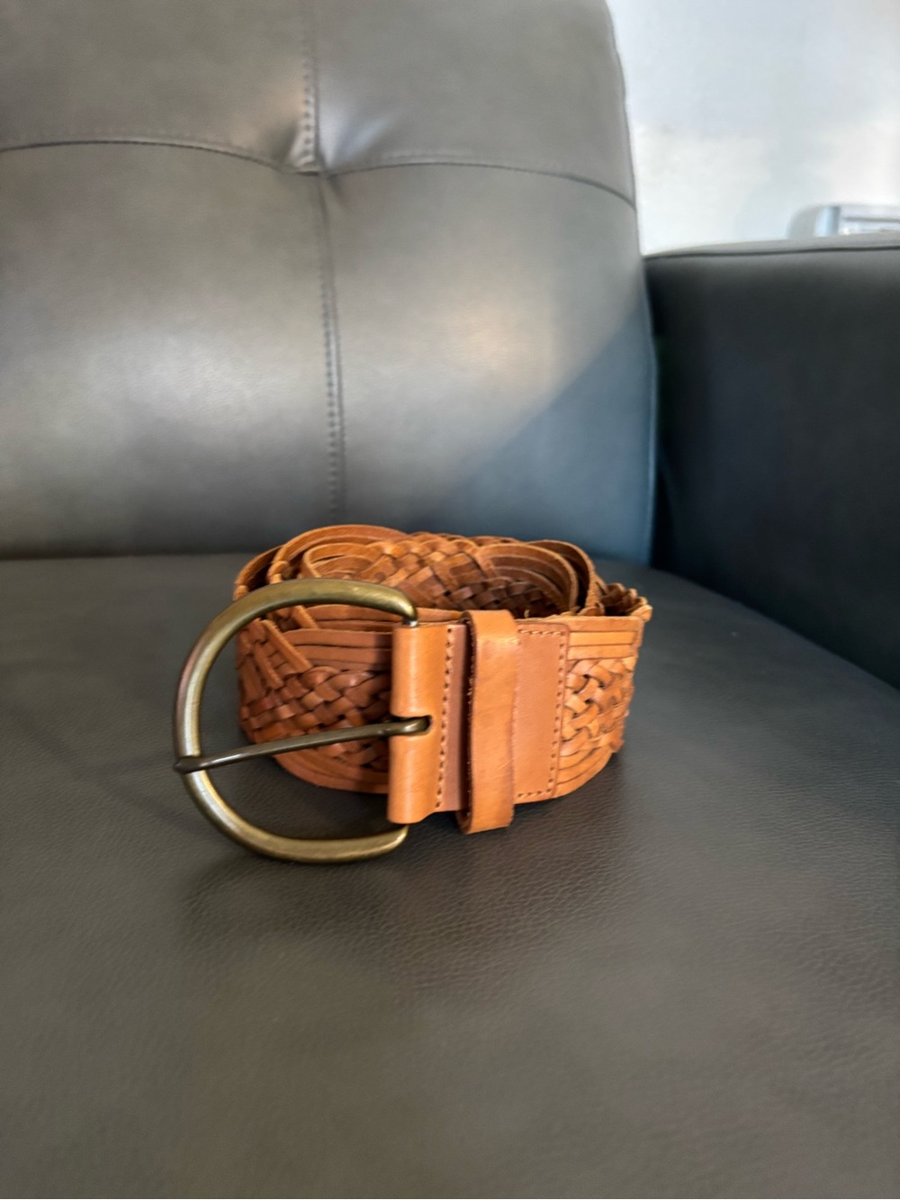 Banana Republic Woven Braided Leather Belt Tan Brass-tone Buckle - Picture 2 of 9